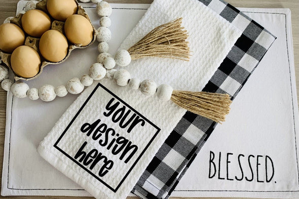 Kitchen Towel Mockup Photo; Mockup; Towel Mockup; Rae Dunn Inspired; Sublimation Mockups; Vinyl mockups; Waffle Weave Towel; Add Your Desgin - Southbound Supply Co.