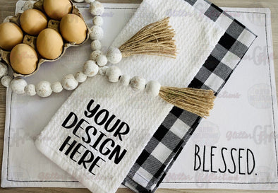 Kitchen Towel Mockup Photo; Mockup; Towel Mockup; Rae Dunn Inspired; Sublimation Mockups; Vinyl mockups; Waffle Weave Towel; Add Your Desgin - Southbound Supply Co.