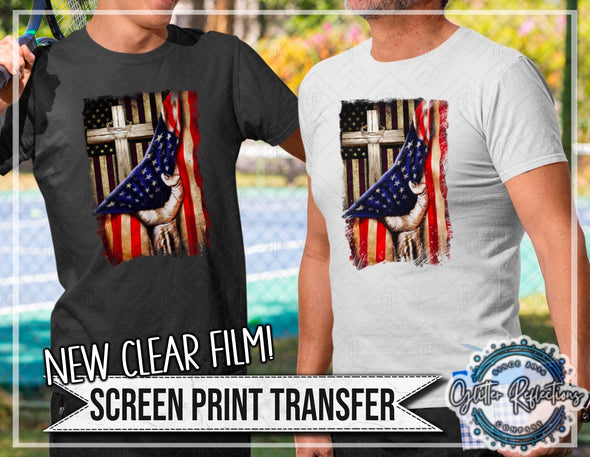 Ready To Press Clear Screen Print Transfer| Screen Print| Patriotic Transfer| In God We Trust| God Bless America| American Flag Transfer - Southbound Supply Co.