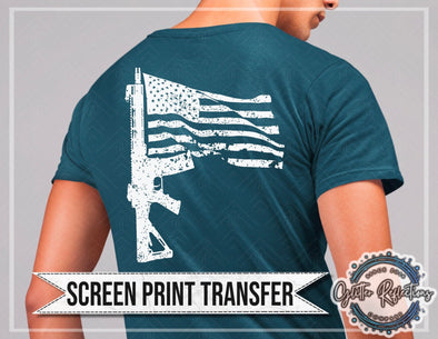 Ready To Press Screen Print Transfer| Screen Print| Pro Gun| Patriotic Screen Print| Gun Flag Screen Print| Gun Flag| Press On| DIY - Southbound Supply Co.